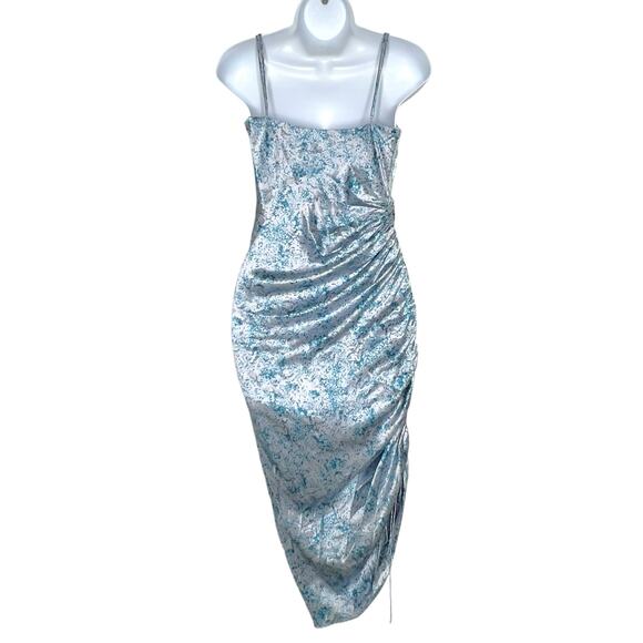 Cinq a Sept 0 Womens Sapir Dress Sky Dive Blue Slip Ruched Side Satin Party - Picture 3 of 12